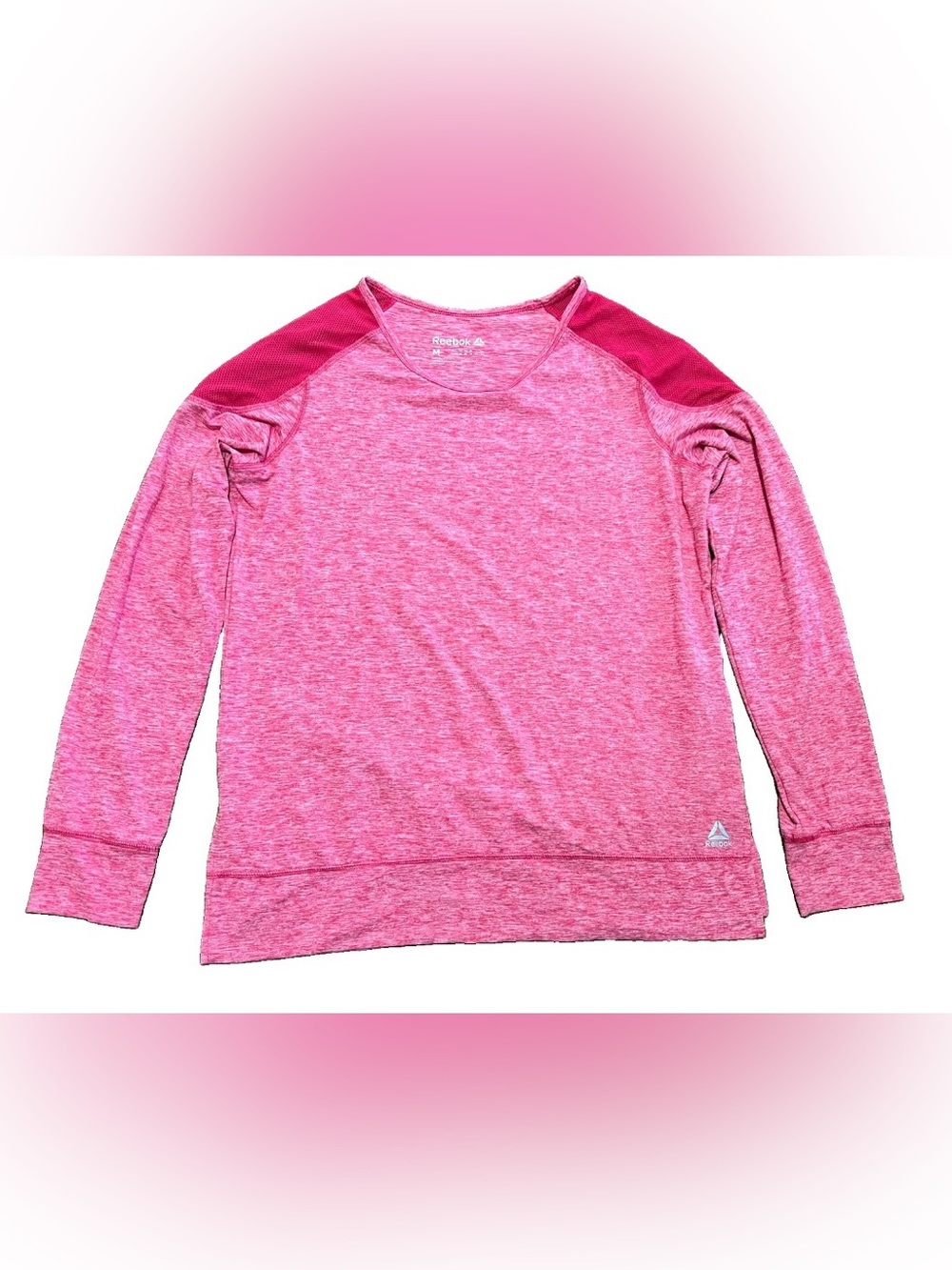 Reebok Long Sleeve Top Women Medium (M) Athletic Tee Mesh Shoulders Pink Heather